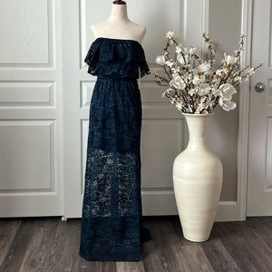 NWT Blue Love Reign Off Shoulder Lace Maxi Dress
